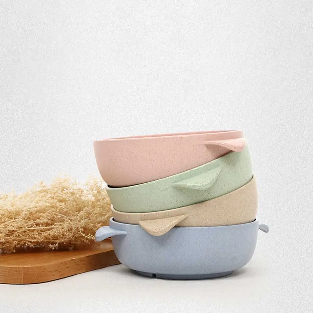 Пластиковая детская столовая чаша из пшеничной соломы с ложкой посуда для