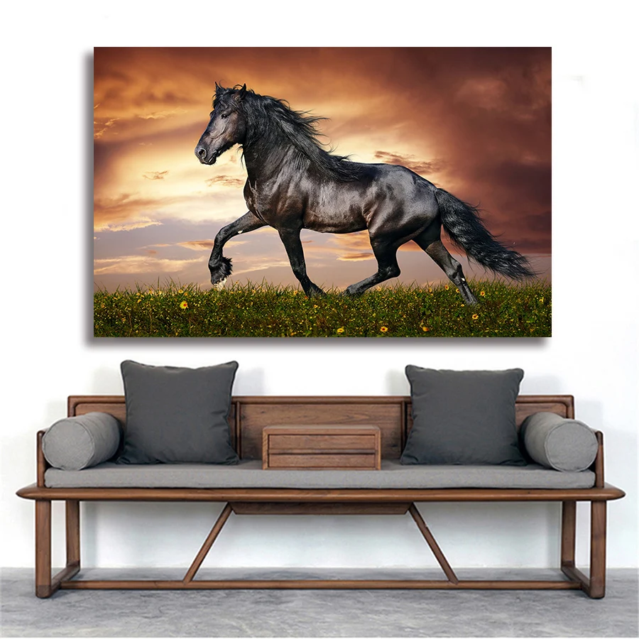 Постер с лошадью художественные принты белые и черные животные холст живопись