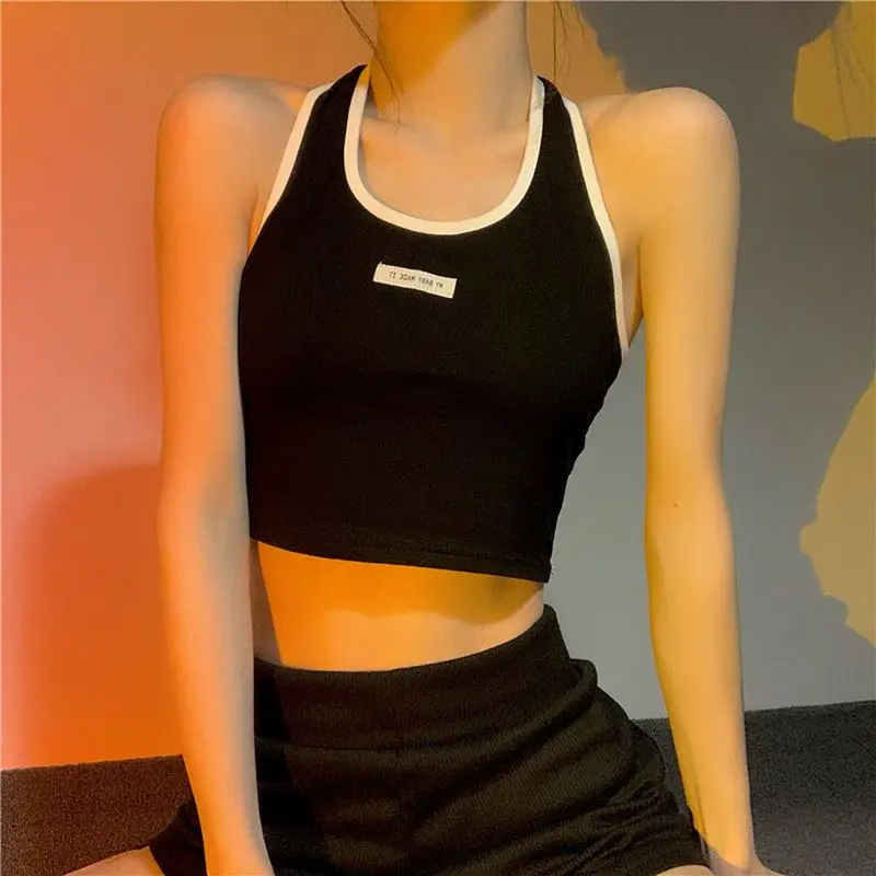

Summer Black Camisole For Women Innerwear 2022 New Korean Version Bottoming Clothes Slim All-match Gym Sports Navel Exposed Top