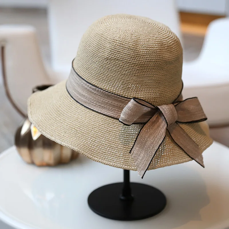 

Fine Grass Straw Hat Summer Outdoor Beach Hepburn Sun Hats Women Multicolor UV Protection Hat Basin Cap