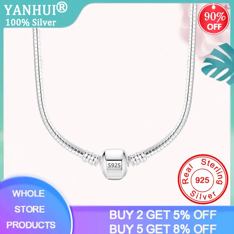 YANHUI, с сертификатом,, 925 Твердое Серебро, 3 мм., цепочка в виде змеи, ожерелье для женщин, подходит для шарма, подвеска, роскошные ювелирные изделия NS925