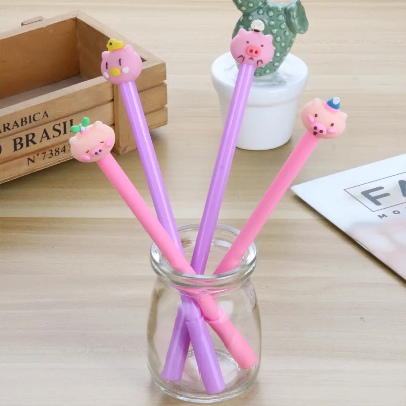 

40PCS Cartoon Creative Little Pig Gel Pen Pig Bean Sprouts Hat Bird Cute Animal Black Water Pen Stationery Office Accessories