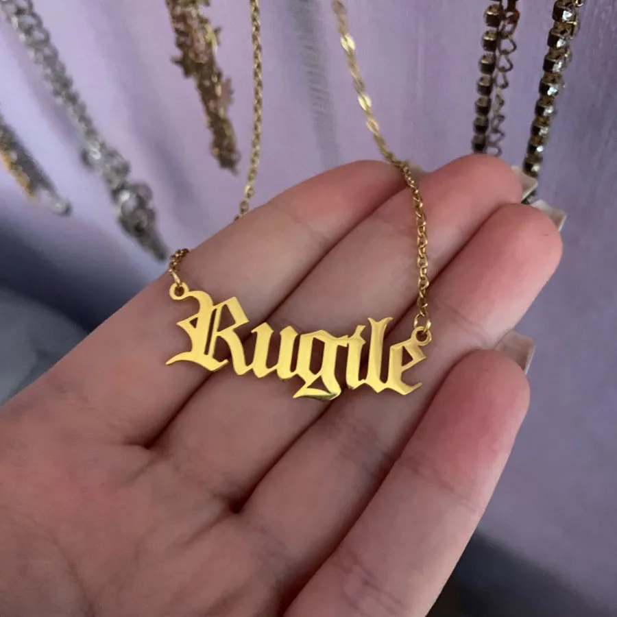 

2020 New Stainless Steel Personalized Custom Name Necklace Gold Choker Chinese Arabic Necklace Pendant Nameplate Gift