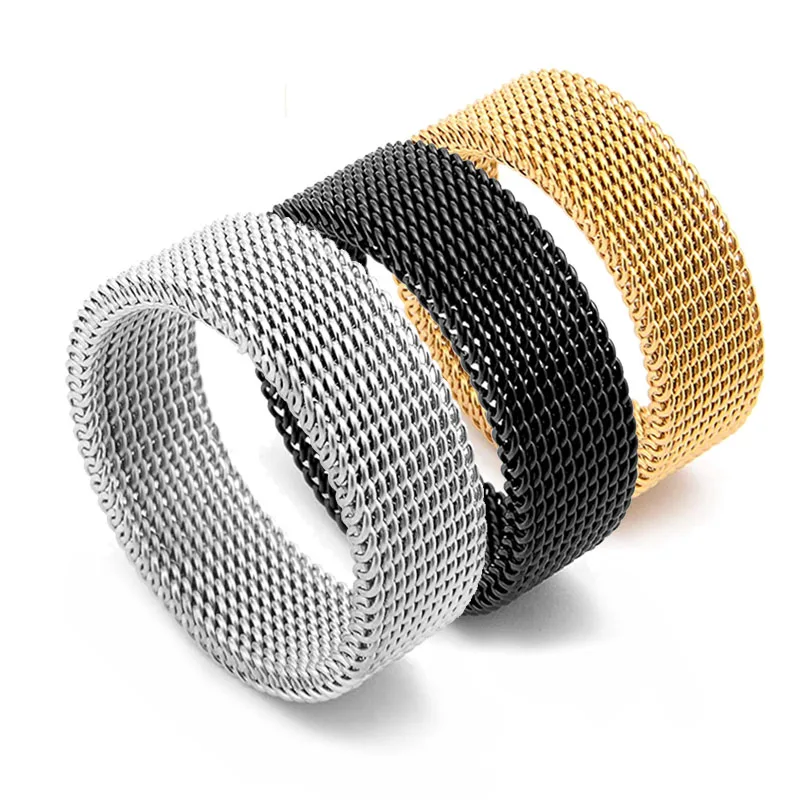 

High Quality Fashion Stainless Steel Ring Mesh Retro Punk Gothic Men's Rings Jewelry Accesories 8mm Width Size 6-12