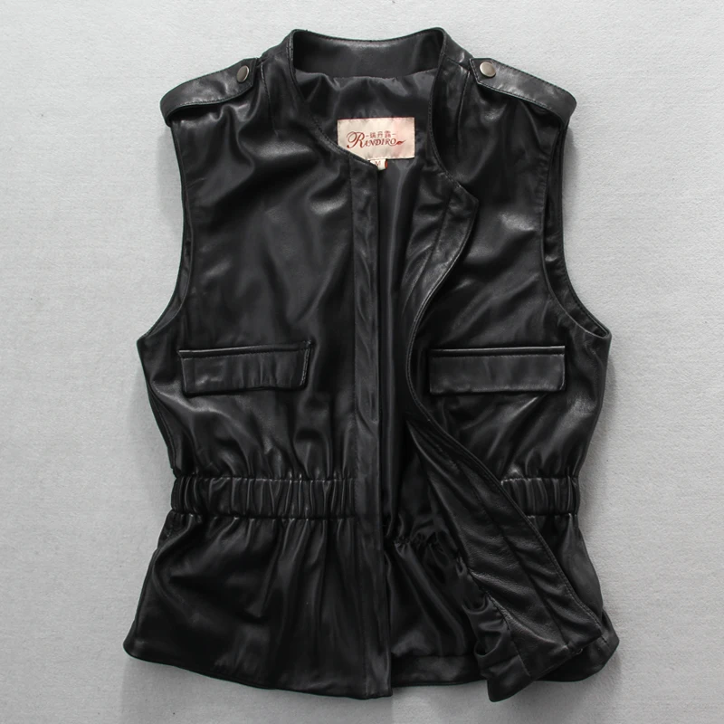 

Free shipping, new style Genuine sheepskin leather women vest.fashion slim woman vests,sleeveless leather jacket,sales
