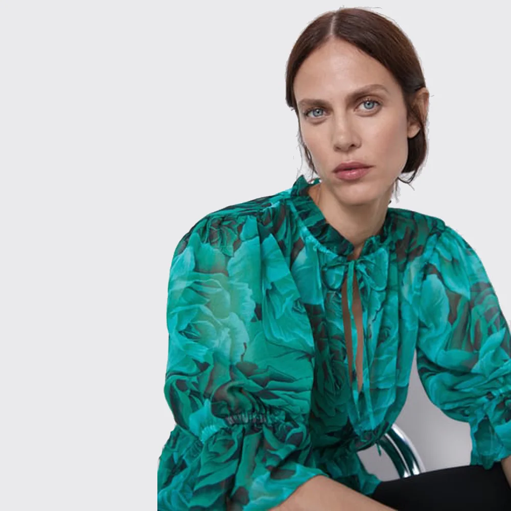 ZA 2019 Осень Зима Новая зеленая рубашка с принтом модная женская одежда в западном