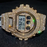 hip hop missfox brand luxury rose gold watch men fully iced out male digital watch led digital male clock aaa steel wristwatches