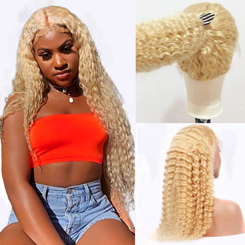 

13X4 human hair Lace Front Wigs Brazilian pre plucked Wig For Black Women 28Inch Supper Long Deep Natural Wave Blond Color Hair