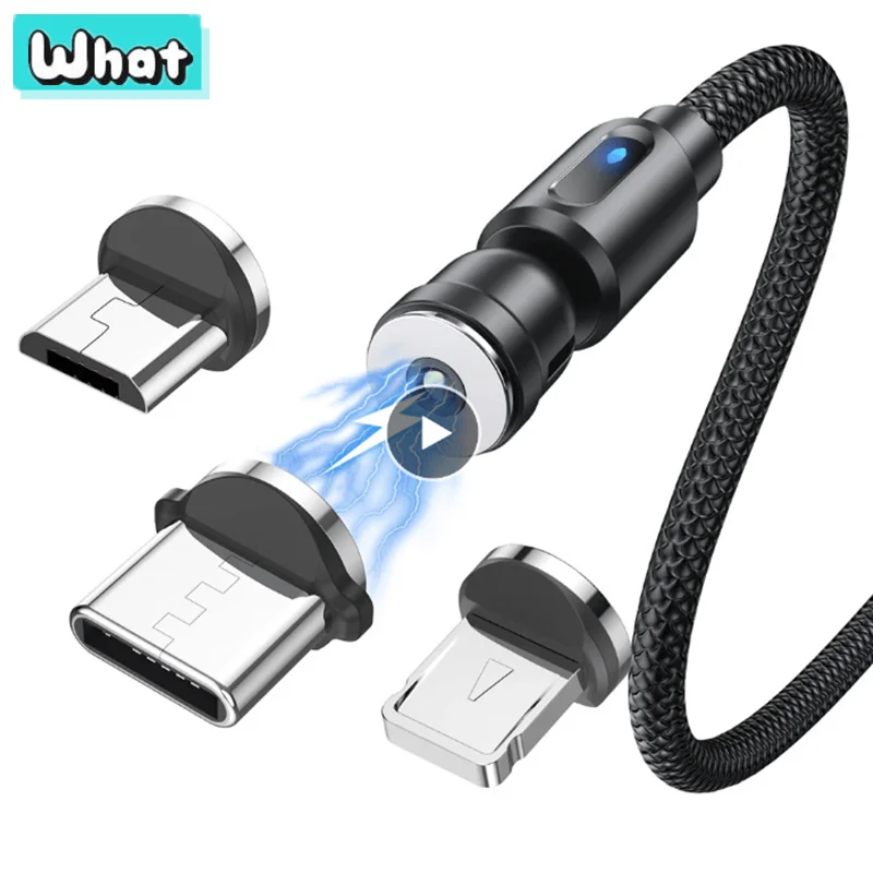 

USLION 540 Rotate Magnetic Cable usb2.4A Fast Charging Type C Magnet Charge Micro For iPhone 11 Pro 7 Samsung Xiaomi USB C Cable