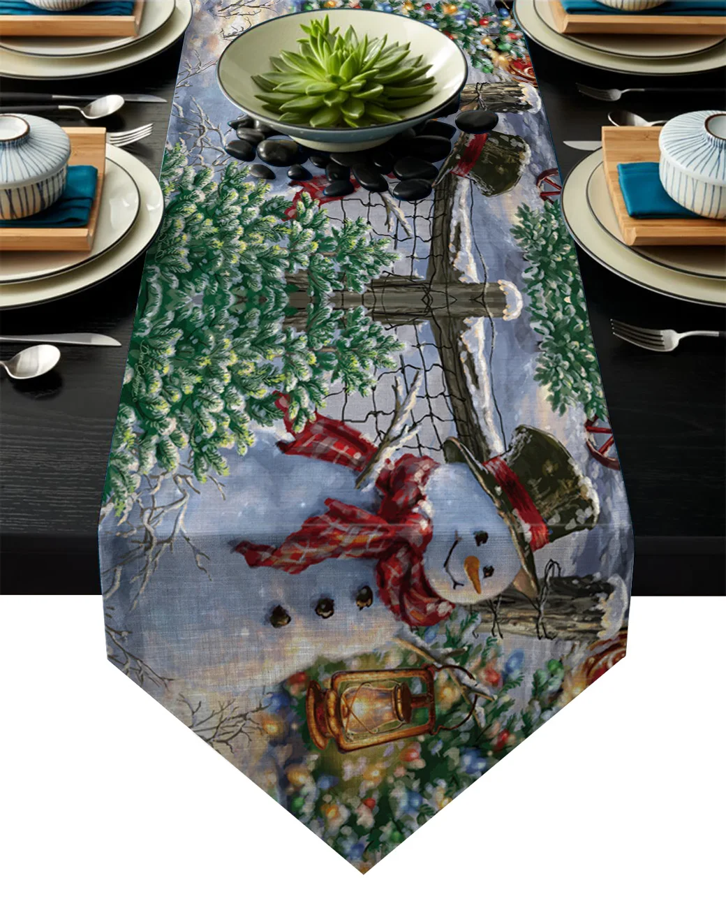 Рождественская картина маслом напечатанная настольная дорожка столовые приборы