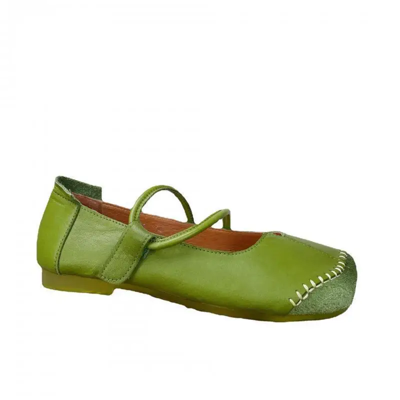 

YourSeason Hook Loop Flats Shoes Ladies Square Toe Genuine Leather Handmade Women Concise Leisure Shoes Spring Autumn 2021