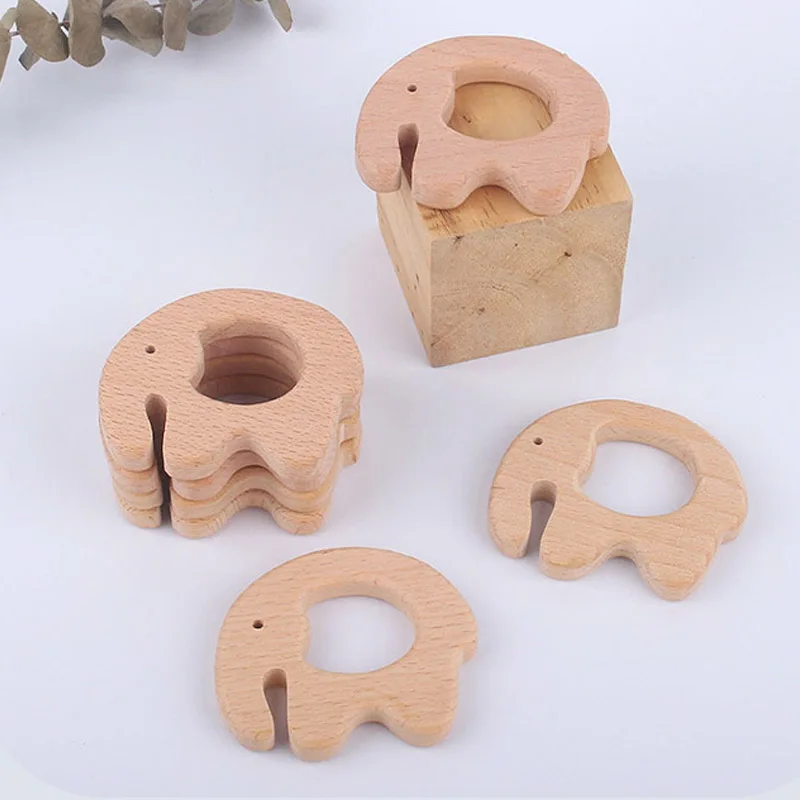 2-10 Uds haya elefante de madera Natural de madera hecho a mano juguete de madera DIY personalizado colgante ecol&oacute;gico mordedor seguro para beb&eacute;s Juguetes-1