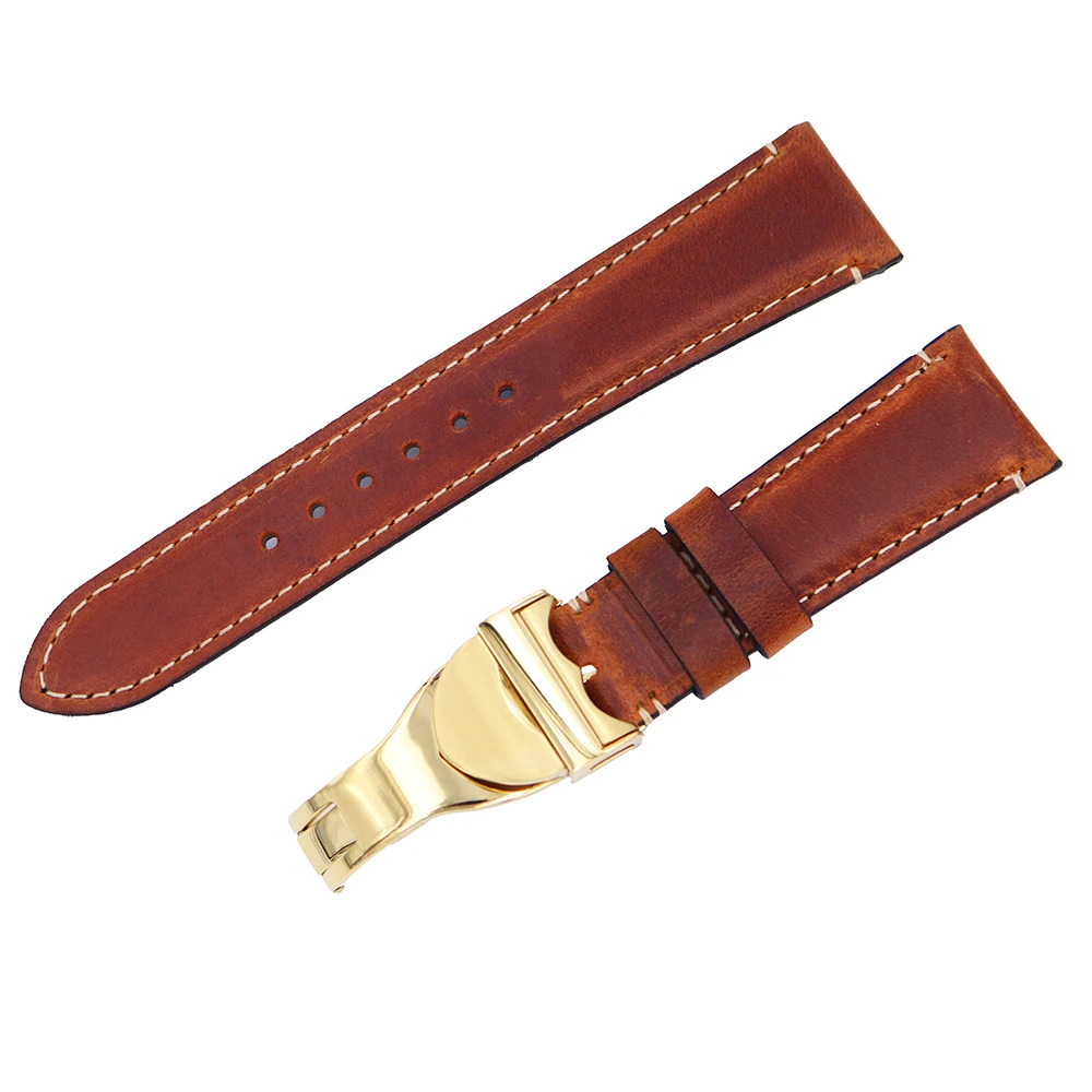 Rolamy Wholesale 22mm Vintage Style Genuine Leather Replacement Wrist Watchband Strap Belt Loops Band Bracelets For IWC Tudor