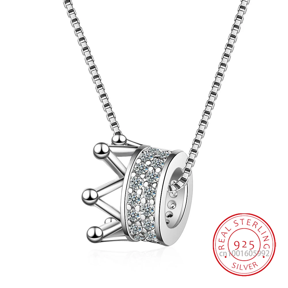 Женское Ожерелье с короной из стерлингового серебра 925 пробы цирконием два цвета