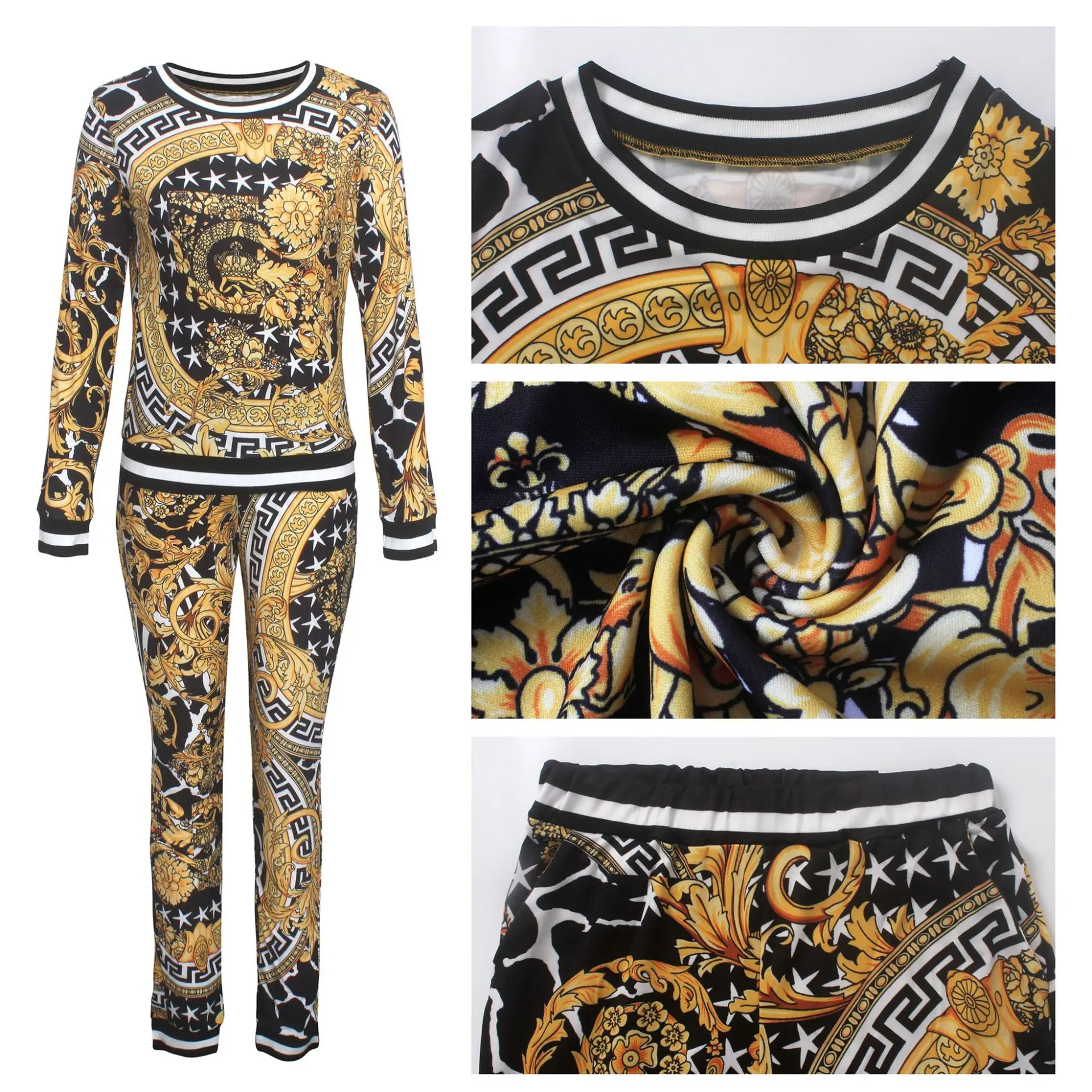 

Womens 2 Piece Outfits Floral Print Long Sleeve Crop Pullover Top Bodycon Pants Sweatsuits Overalls Bodycon Jumpsuits