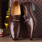 Мужская повседневная обувь, Классическая однотонная обувь из искусственной кожи, с крокодиловым узором, с острым носком, для свадебной вечеринки, 2021