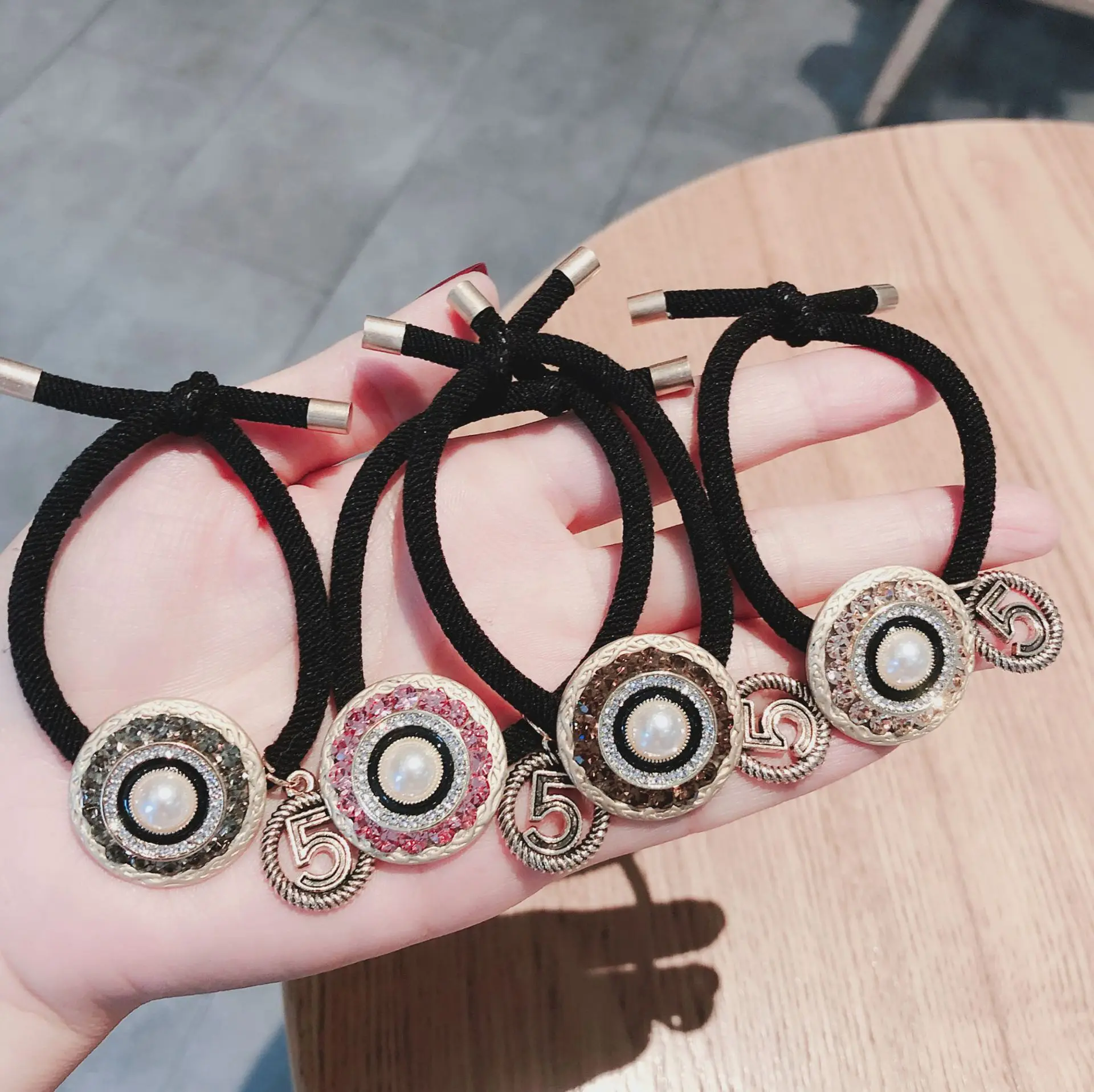 Korean Colorful Geometric Crystal Ball Hair Bands - Elastic Hair Accessories for Girls, Rubber Bands, Hair Ties, Gum for Hair image 5