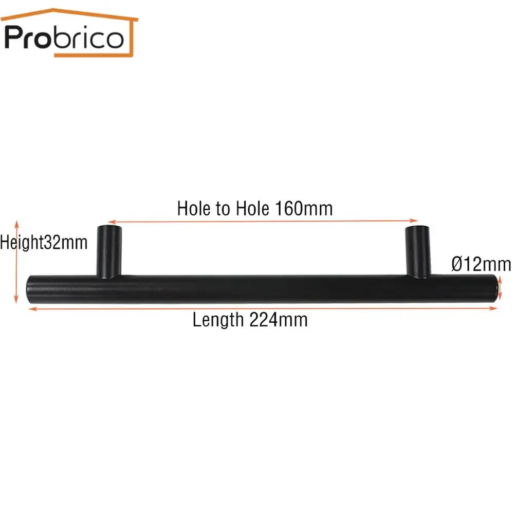 R 160mm Probrico Черный квадрат/круглые ручки шкафа Нержавеющая сталь шкафа Ручка для кухонной двери мебели ящика "~ 20''" - Цвет: R 160mm