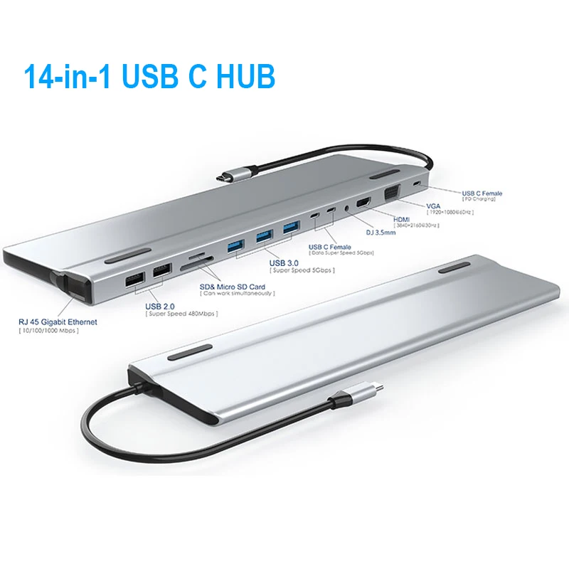 Док-станция 14 в 1 с Usb 3 0 Type C док-станция USB c на HDMI VGA TF/SD кардридер RJ45 PD аудио для MacBook