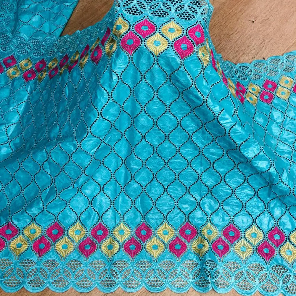 

African Bazin Riche Fabric High Quality Red Color African Lace Fabric Latest Swiss voile Lace in switzerland for Dress 5 Yards