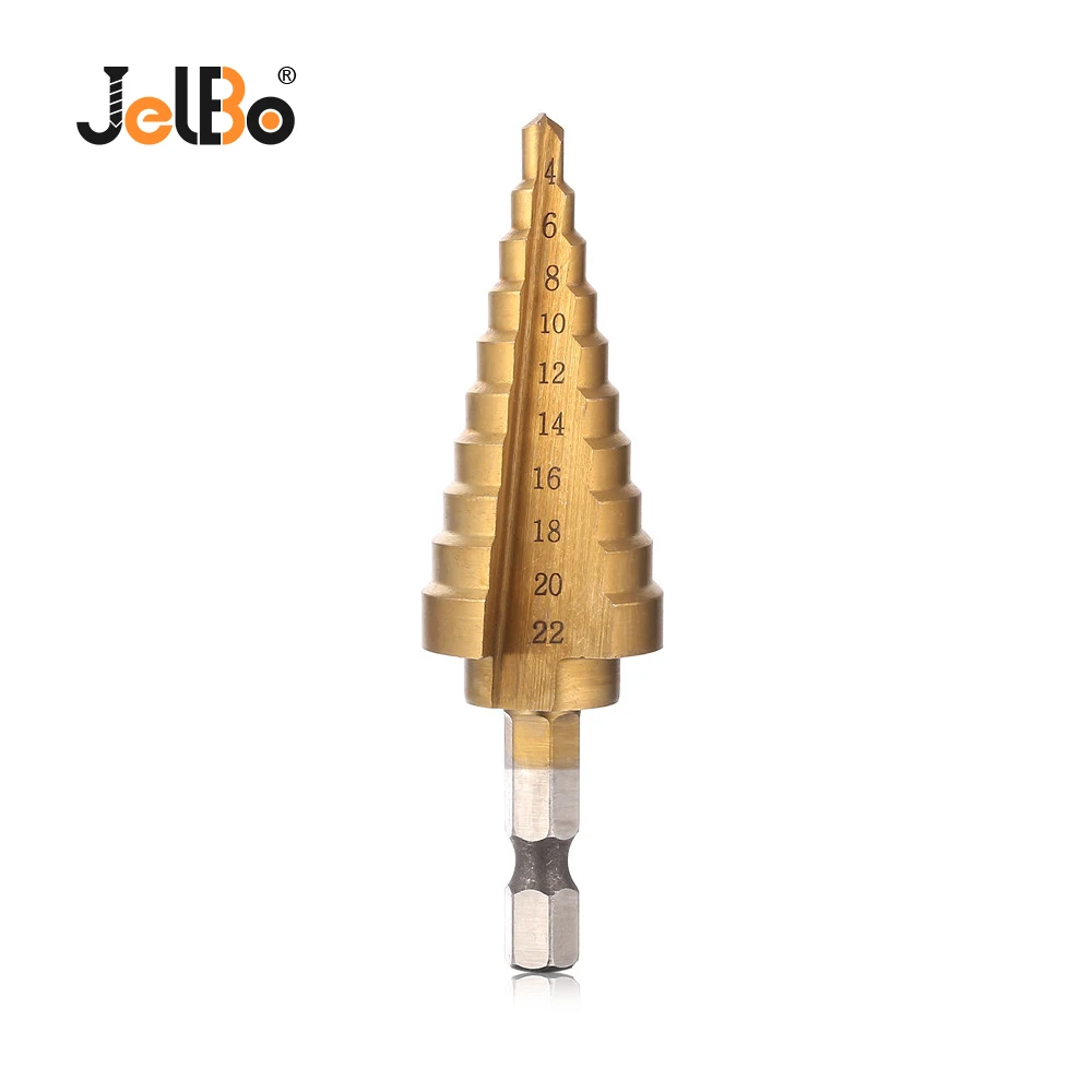 JelBo 4-22 мм набор инструментов сверло ступенчатое сверло шестигранное титановое ступенчатое конусное электроинструменты инструменты для отверстий Зенковка 1 шт