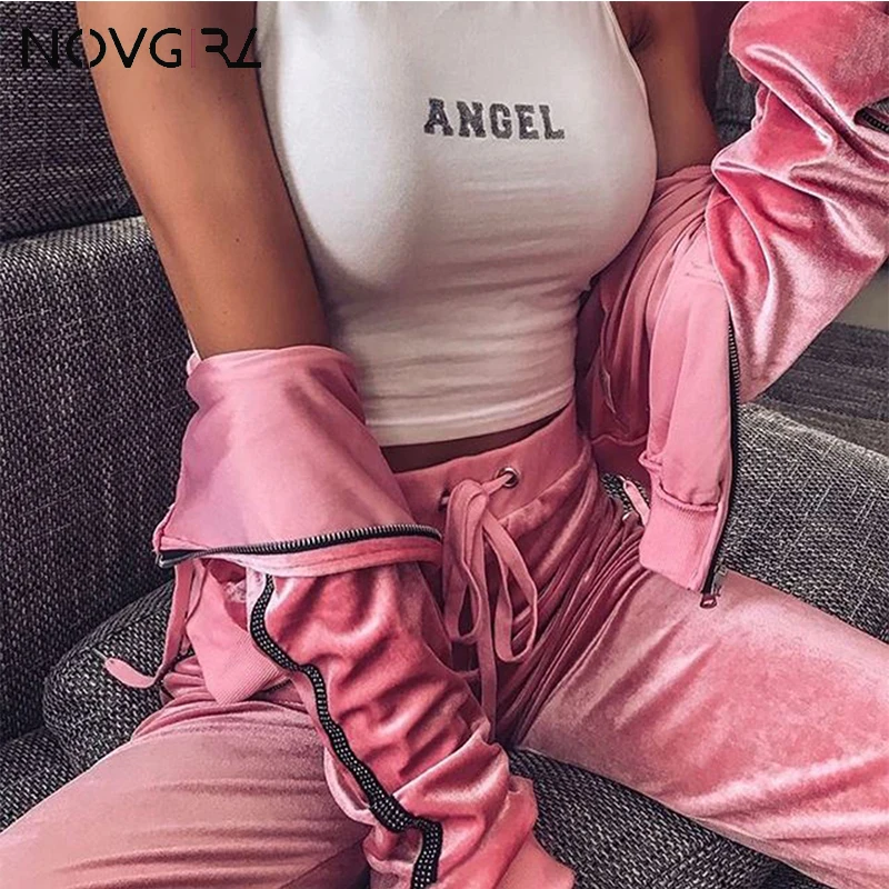 Novgirl/осенний Женский бархатный комплект из двух предметов полосатые топы с
