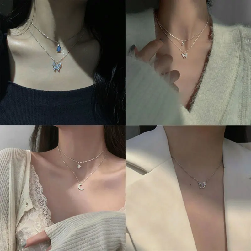 

Crystal butterfly Necklace Women Aesthetic Silver Fashion Pendant necklaces 2021