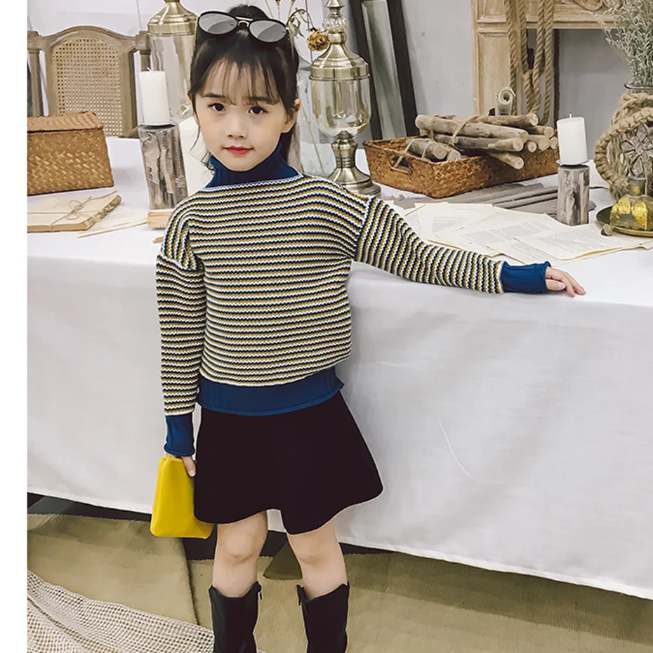 Детский кардиган в полоску с высоким воротом свитер длинными рукавами для