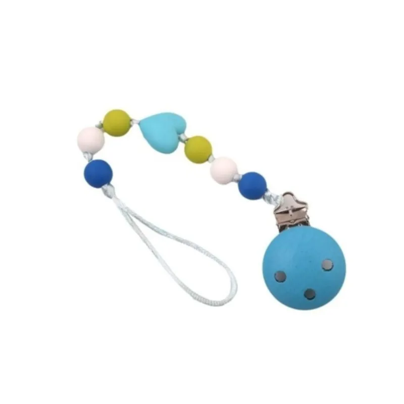 

Wooden Baby Pacifier Clip Chains Infant Toddler Crochet Beads Silicone Beads Pacifier Holder Toy Anti-lost Chain