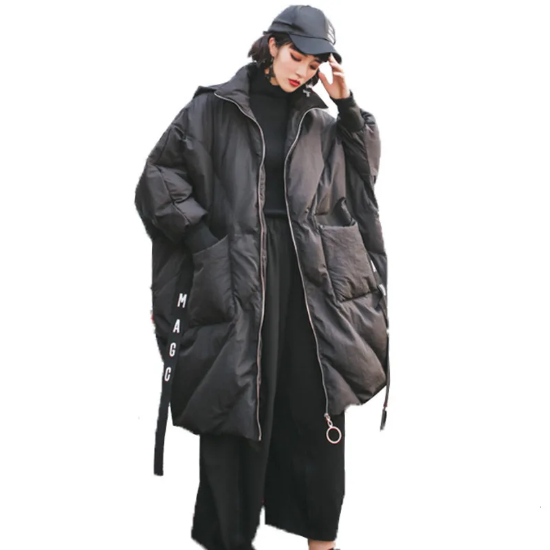 Цин MO 2019 рукав летучая мышь зимняя женская ватная куртка парка с капюшоном