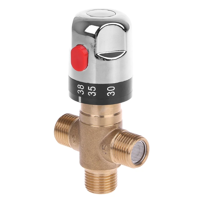 

Solid Brass G1/2 Male 3 Way Thermostatic Mixing Valve Shower Water Temperature Control U4LA