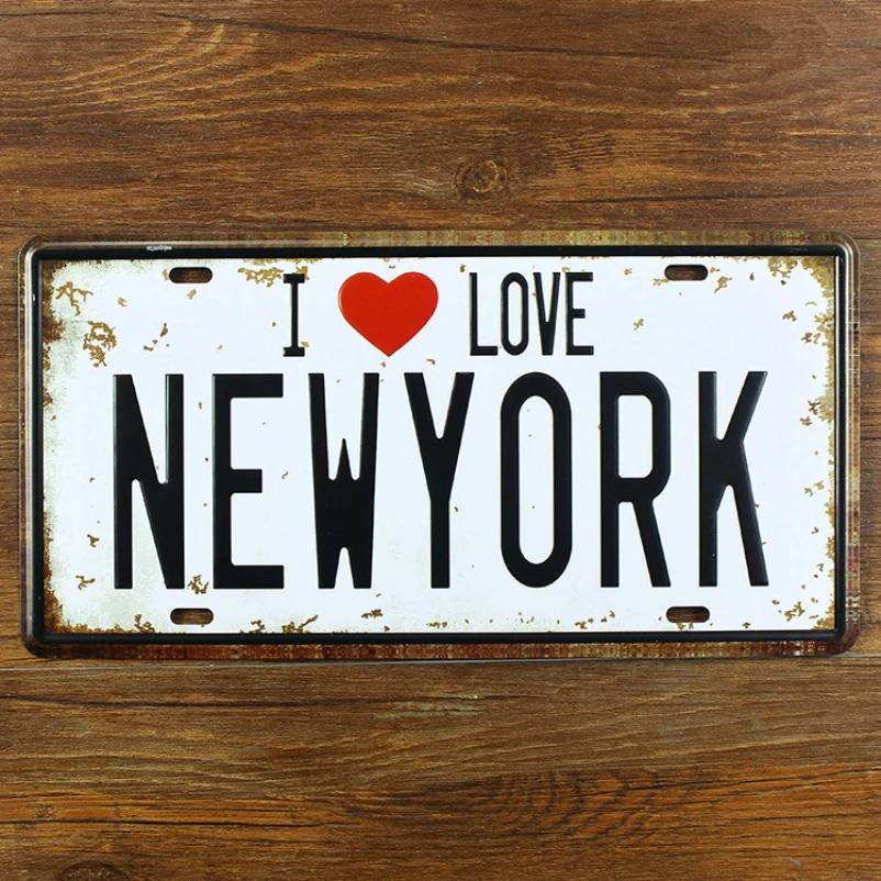 

SYF-A061 Retro license car plates letter slogan" I LOVE NEWYORK " vintage metal tin signs garage painting plaque Sticker 15x30cm