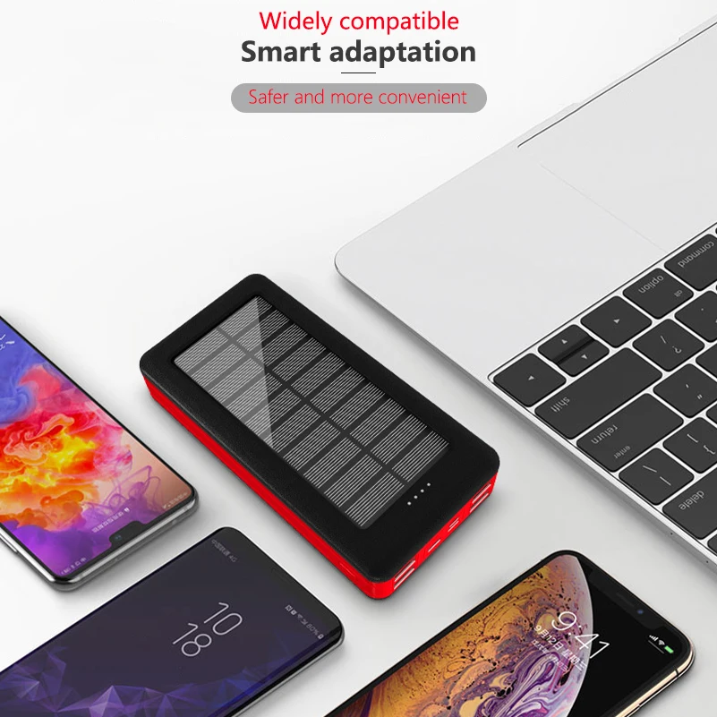 

30000mAh Solar Charger Power Bank With Light 4 USB Ports Phone Charger Fast Charging External Battery Powerbank for Mobile Phone