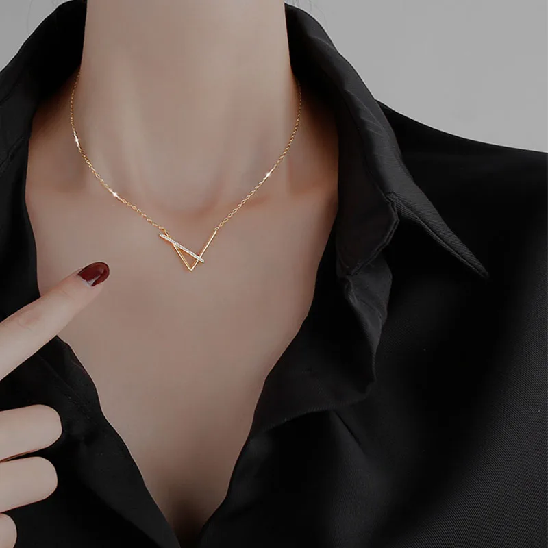 

925 пробы Серебряное V-образное геометрическое ожерелье для женщин, простое ожерелье с цепочкой до ключиц, подарки