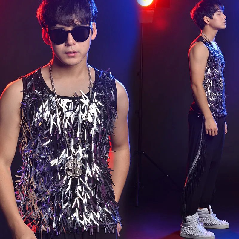 Жилет мужской повседневный с блестками для выступлений баров ночных клубов