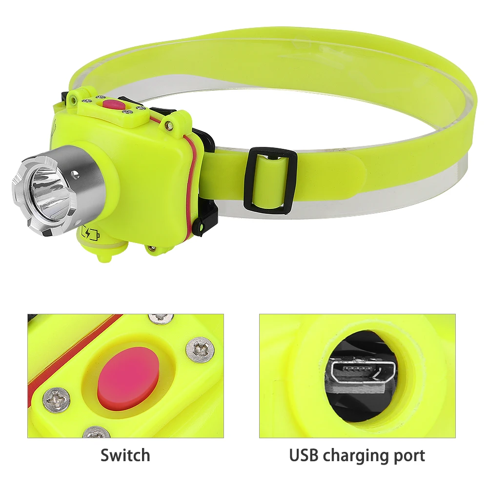 Led Headlamp Diving Swimming Waterproof 3200LM XPE-T6 4 Mode underwater headlight fishing lamp LED Flashlight Built-in Battery | Освещение