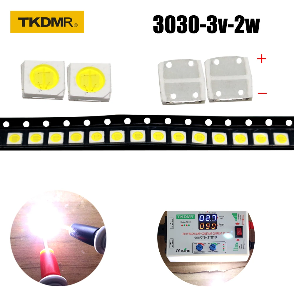 TKDMR 100/50pcs JF LED Backlight High Power 2W 3030 3V Current 500MA Color Temperature 10000-20000kl White TV Application