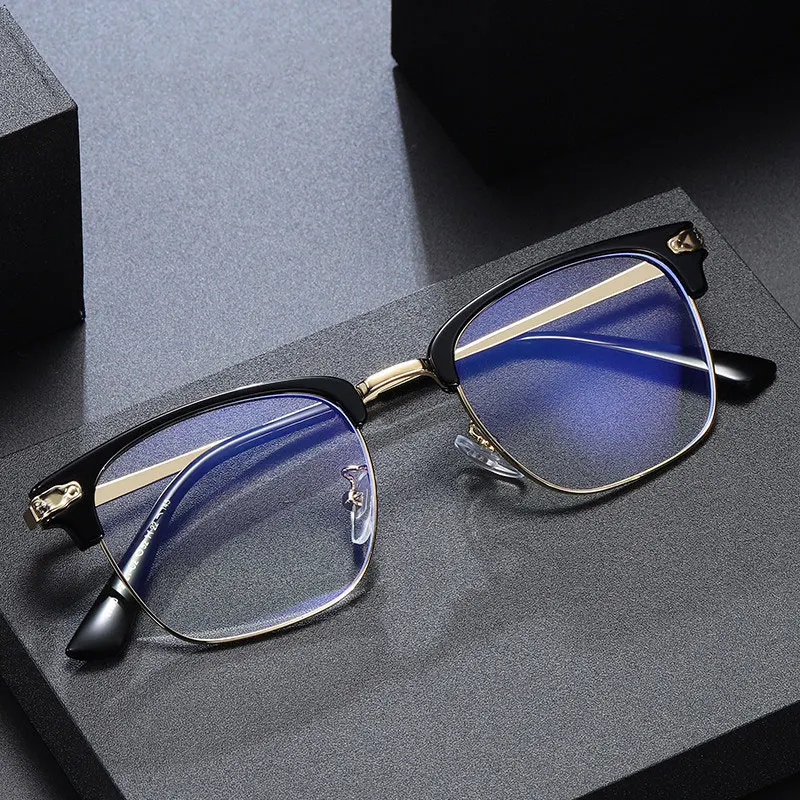 

Retro Fashion Plastic and Metal Frame Glasses For Unisex Browline Frame Anti Blue Ray Myopia Spectacles Full Rim