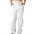 Брюки мужские прямые из натурального хлопка и льна, с эластичной талией