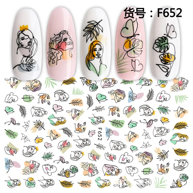 

3D Nail Sticker Sketch Person Leaf Nail Art Decorations Foil Love Heart Design Nails Accessories Fashion Manicure Stickers