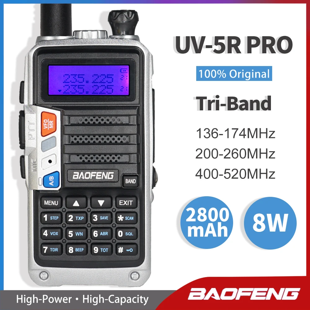 Трехдиапазонная рация BaoFeng 220-260 МГц радио UV-5R Pro 8 Вт двухстороннее Любительская UV
