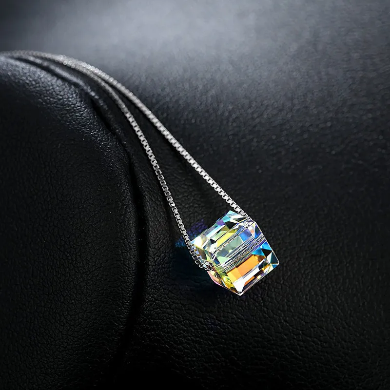 Женское Ожерелье с квадратным кристаллом корейский кулон на цепочке до ключицы