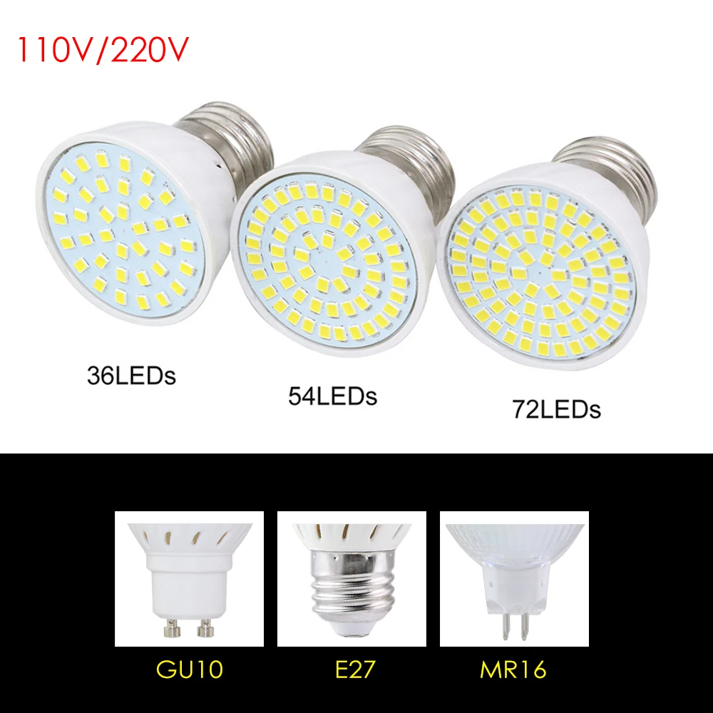 MR16 Светодиодная лампа GU10 E27 Bombillas 4 Вт 6 8 AC220V 110 В 2835SMD точечные лампочки лампада 36 54