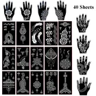 40 листов, самоклеящиеся фотообои, набор Менди, шаблон для татуировки, боди-арта, рисования, индийские арабские татуировки аэрографом