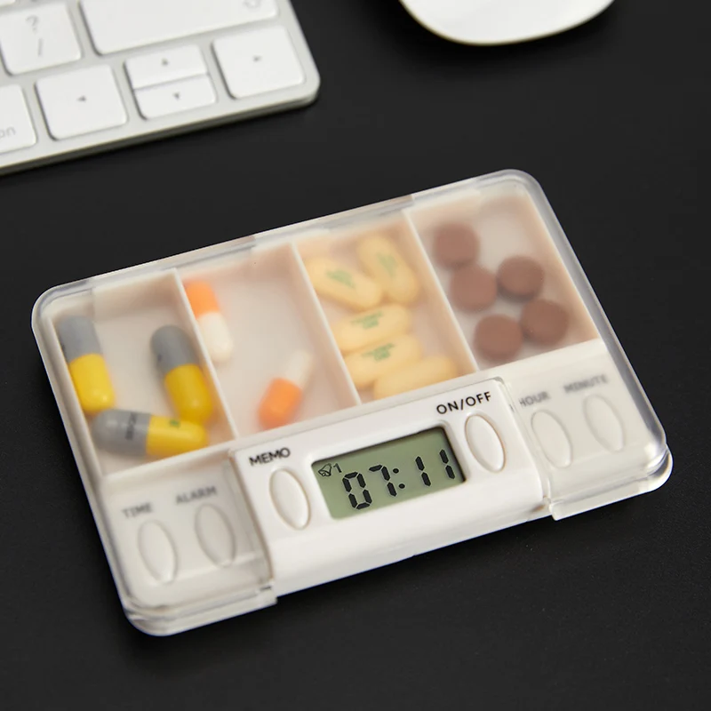 Умный планшет с 4 ячейками и таймером контейнер для лекарств электронным