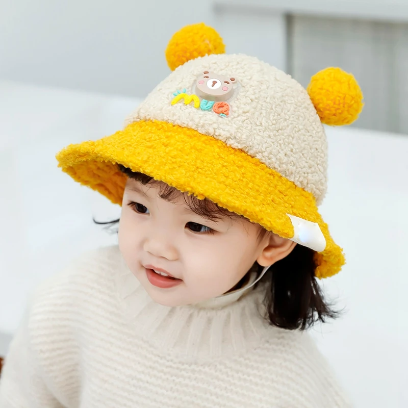 

Зимняя теплая шапка для маленьких мальчиков и девочек, 50 см, милая шапка в рыбацком стиле с ушками медведя, детский толстый плюшевый головно...