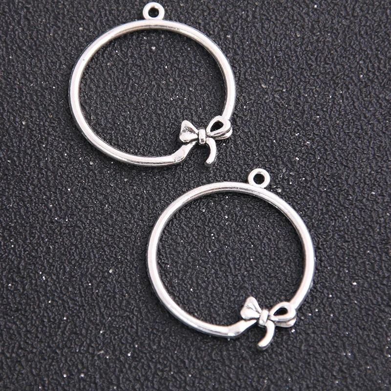 

10pcs 29*32mm Antique Zinc Alloy Necklace Charm Jewelry DIY Hollow Round Bow Connector Pendant Necklace