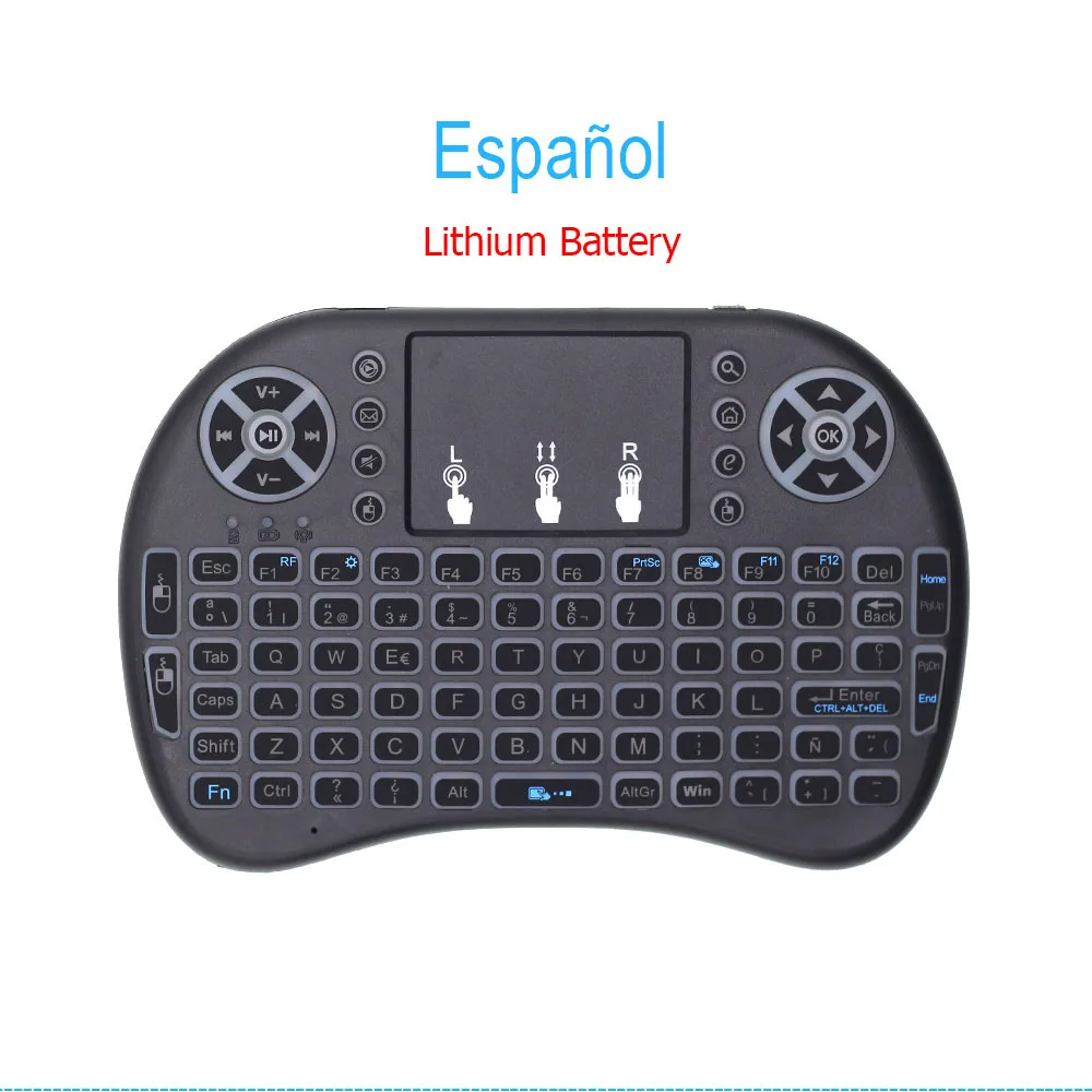 Spanish I8 Мини Беспроводная клавиатура Русский Французский Испанский Air mouse с подсветкой с тачпадом для Android tv Box Мини ПК иврит арабский 2,4 ГГц - Цвет: Spanish