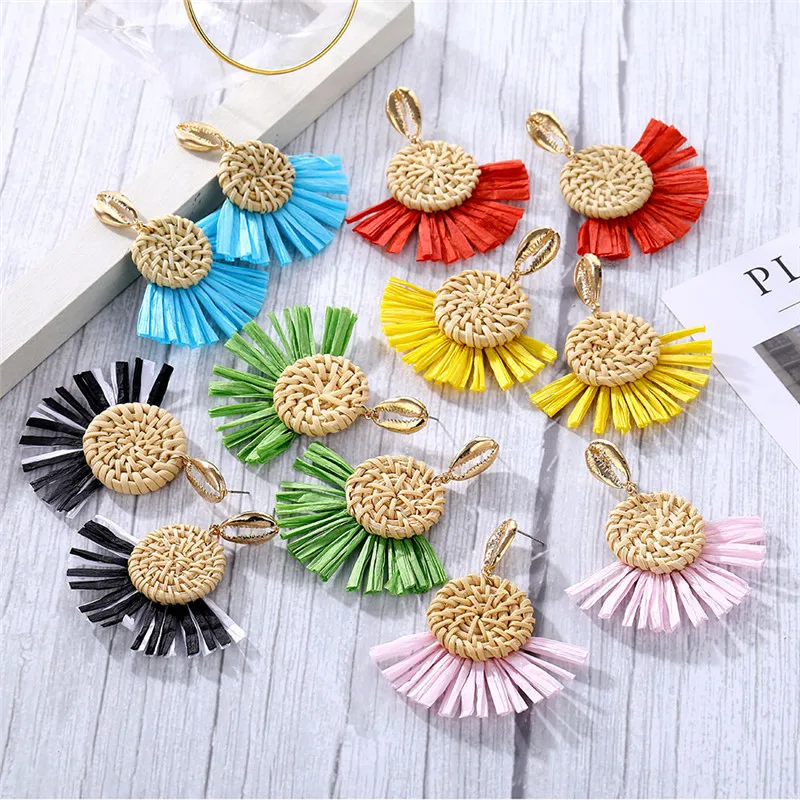 Женские Висячие серьги ALIUTOM богемные висячие из ротанга соломы с кисточками