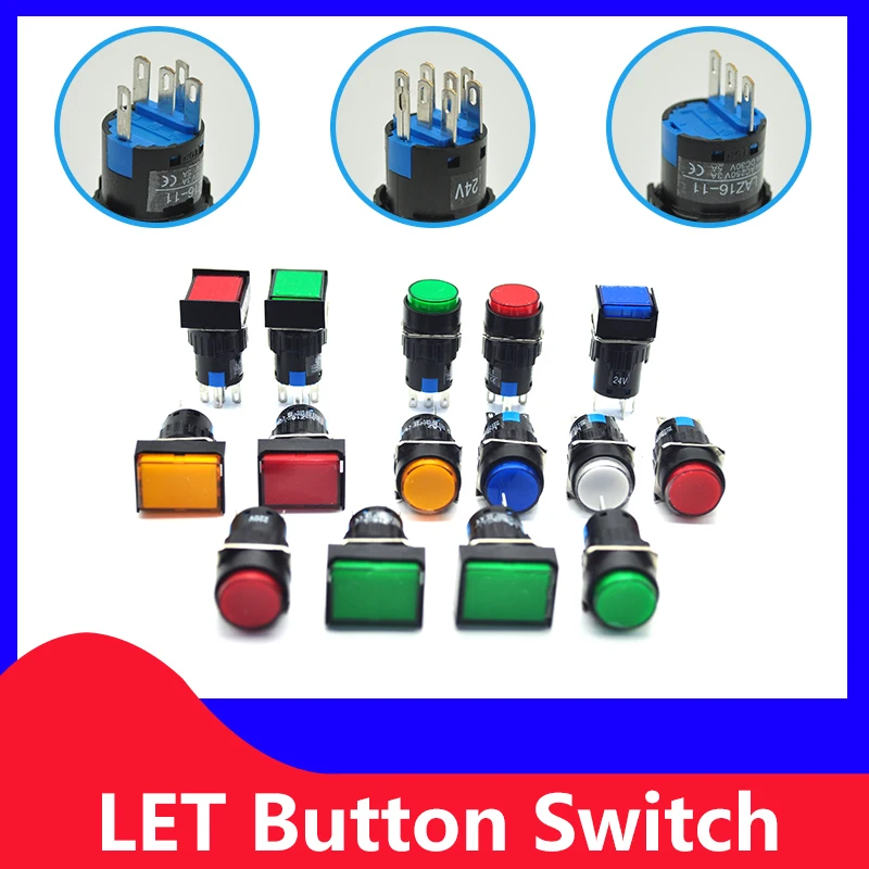 

3/5Pin momentary LED Illuminuted Maintained Self-locking Push Button Switches 16mm Latching Push Button Suitable for5/12/24/220V